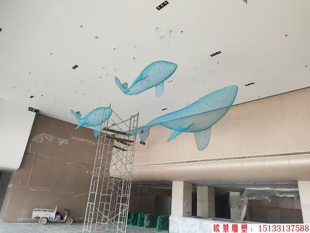 不銹鋼吊頂鏤空動物鯨魚擺件，適合海洋館景觀裝飾,6