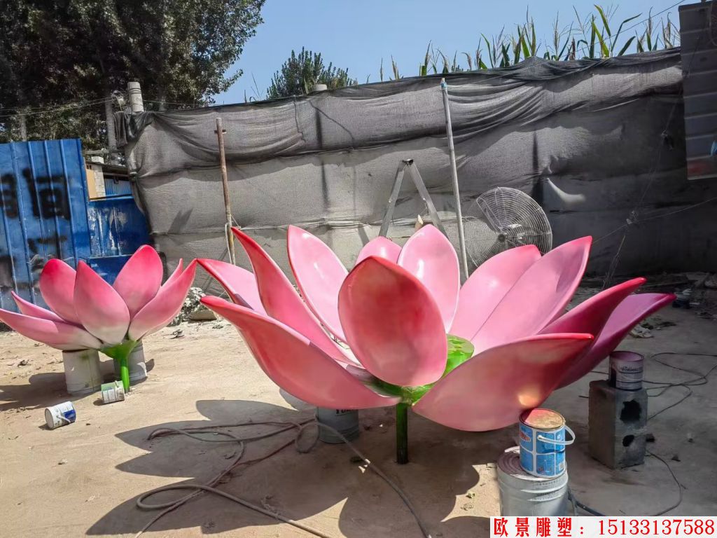 不銹鋼仿真粉色荷花蓮花雕塑，仿真水蓮花1